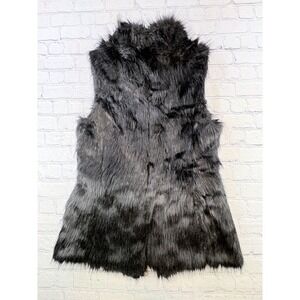 White House Black Market Faux Fur Vest Womens XS Black Hook Closure Luxe Chic